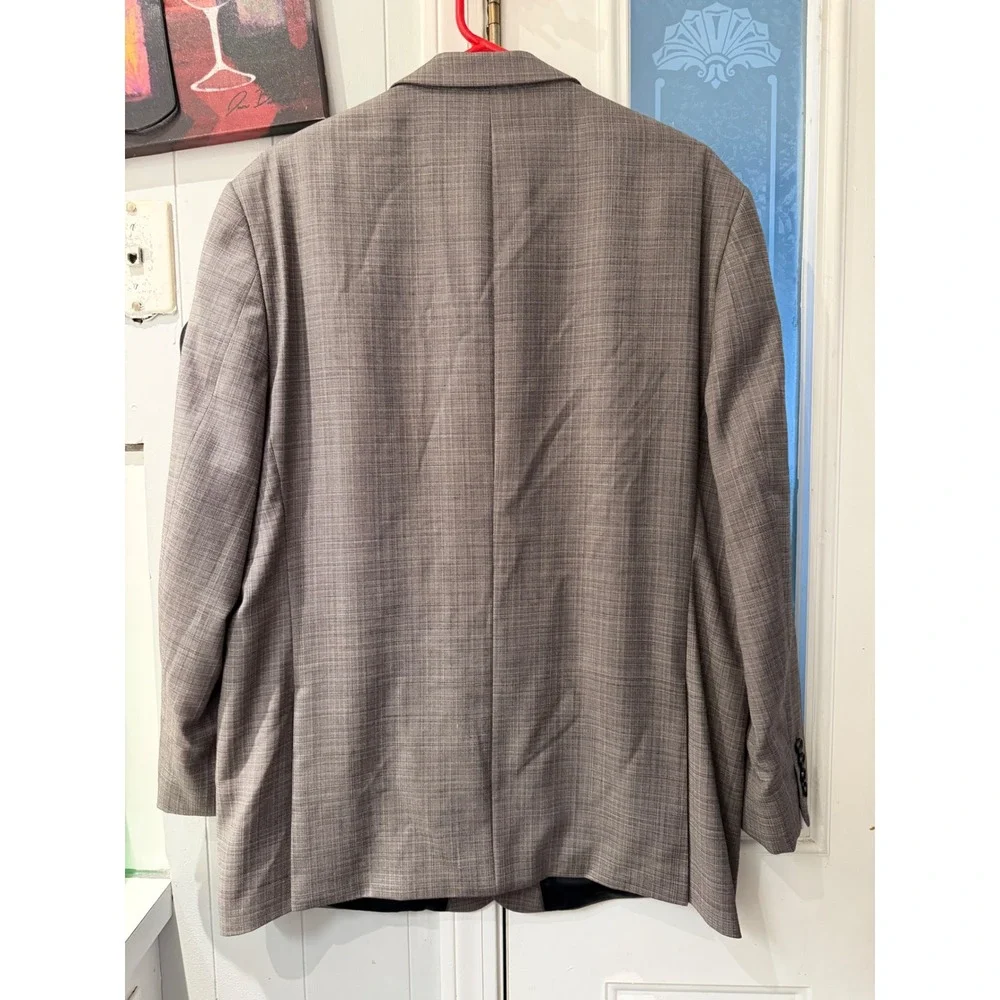 Marc Anthony Mens Grey Plaid 100% Wool Blazer Suit Jacket 48R